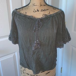 Cropped Gray Off-Shoulder Blouse